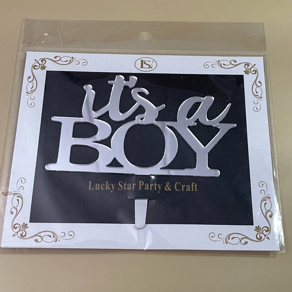 NWT It's a Boy Mirrored Acrylic Cake Topper